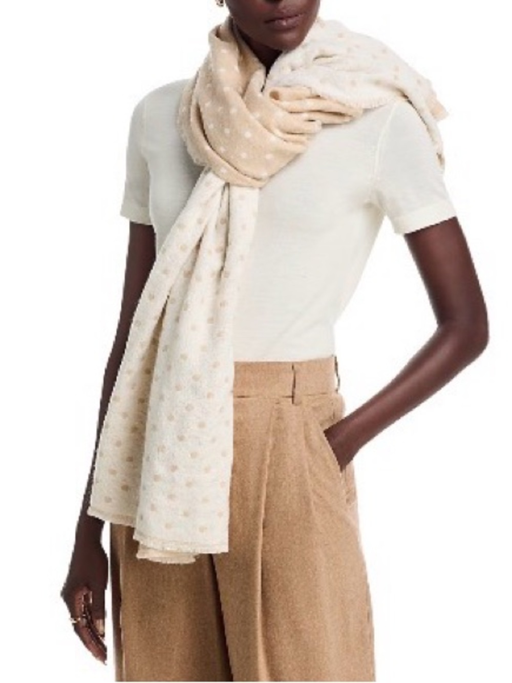 Elegant Aqua Polka Dot Woven Scarf in CreamBeige Polka Dot Lightweight Scarf NWT